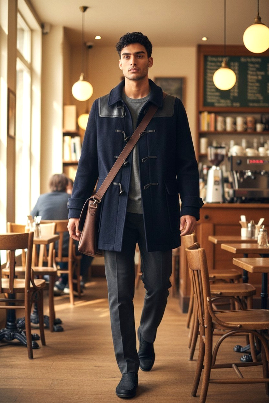 Rare Burberry Wool & Lambskin Navy Nova Check Hooded Duffle Coat 2X-Large Men